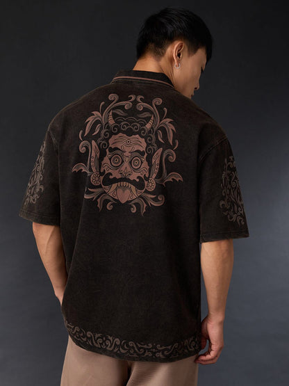 Men Oversized Fit Printed Black Polos