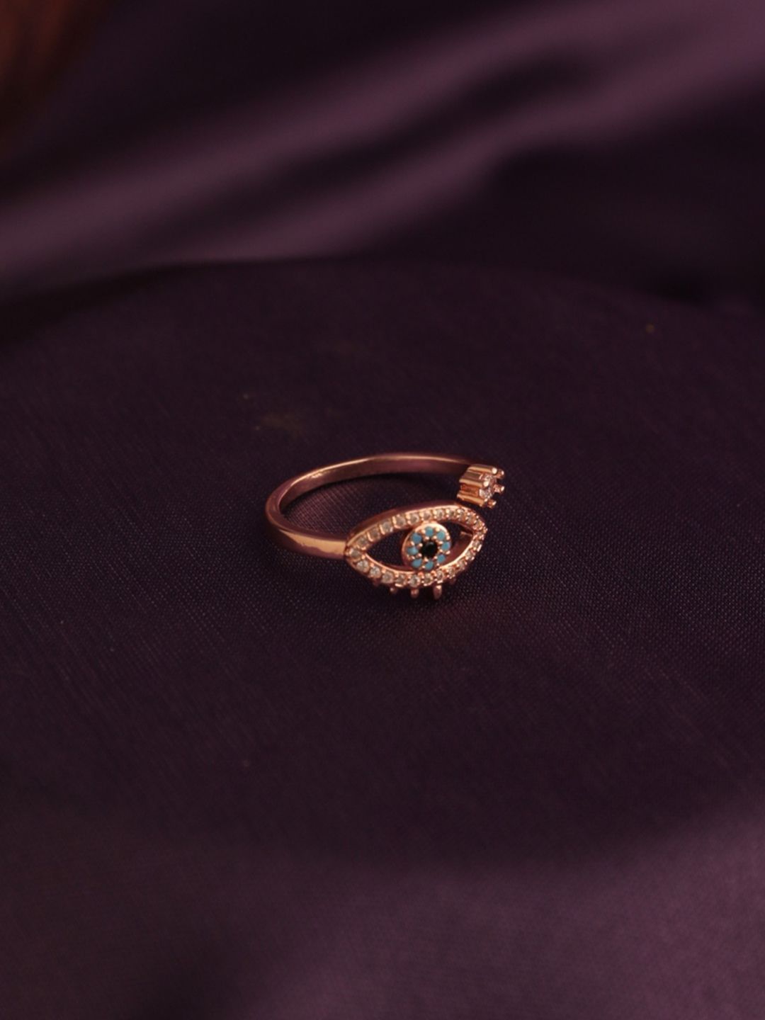 SALTY Stone-Studded Evil Eye Stainless Steel Finger Ring