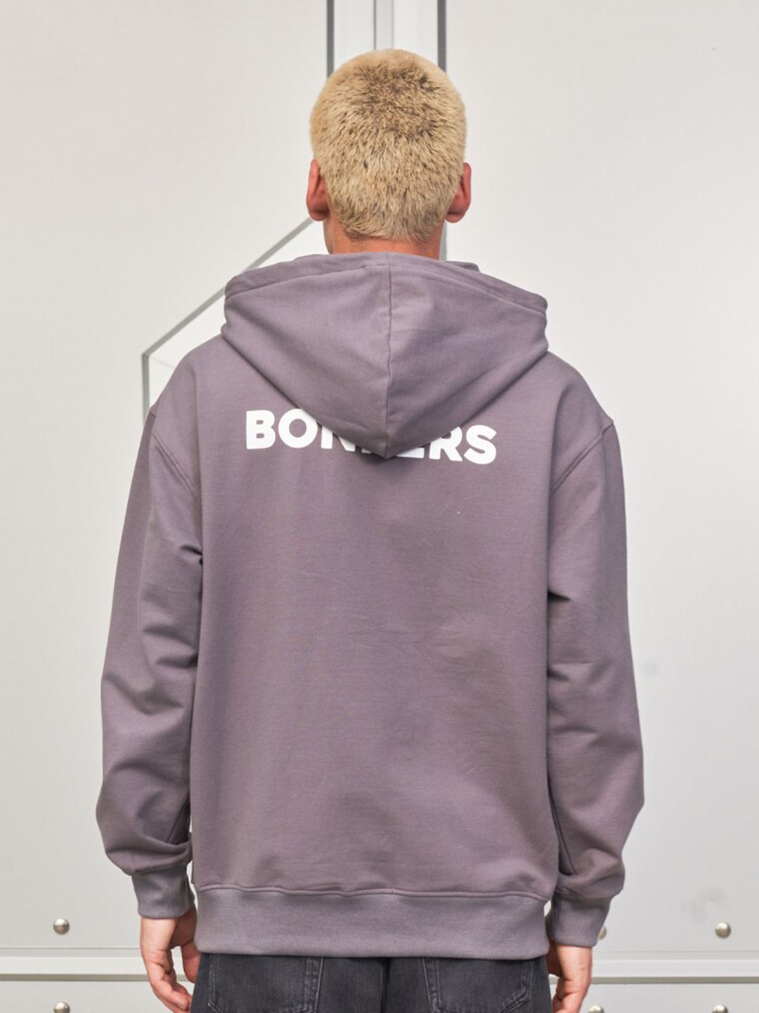 Typography Printed Hooded Long Sleeves Cotton Pullover Sweatshirt