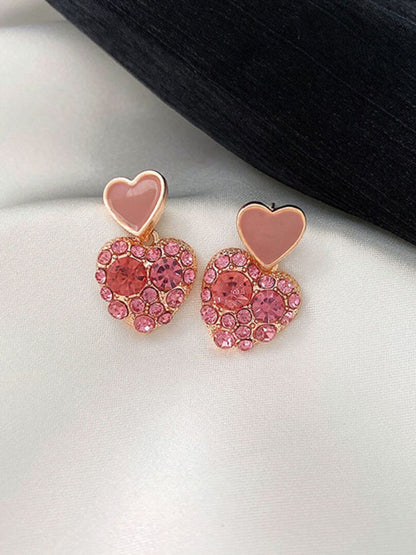 SALTY Contemporary Double Heart Shaped Studded Drop Earrings