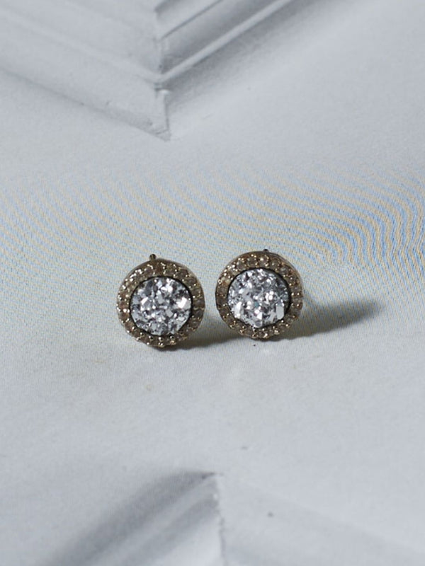 SALTY Men Stainless Steel Stones Studded Circular Studs Earrings