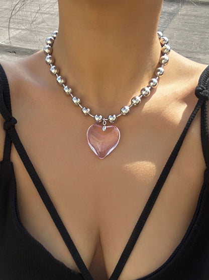 Silver-Plated Beaded Heart Shaped Chain