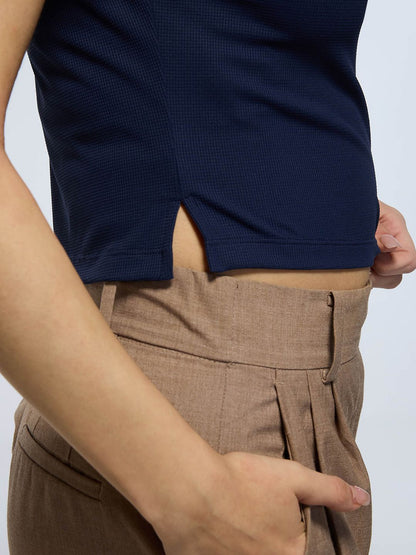 Navy Techpique Cropped Polo