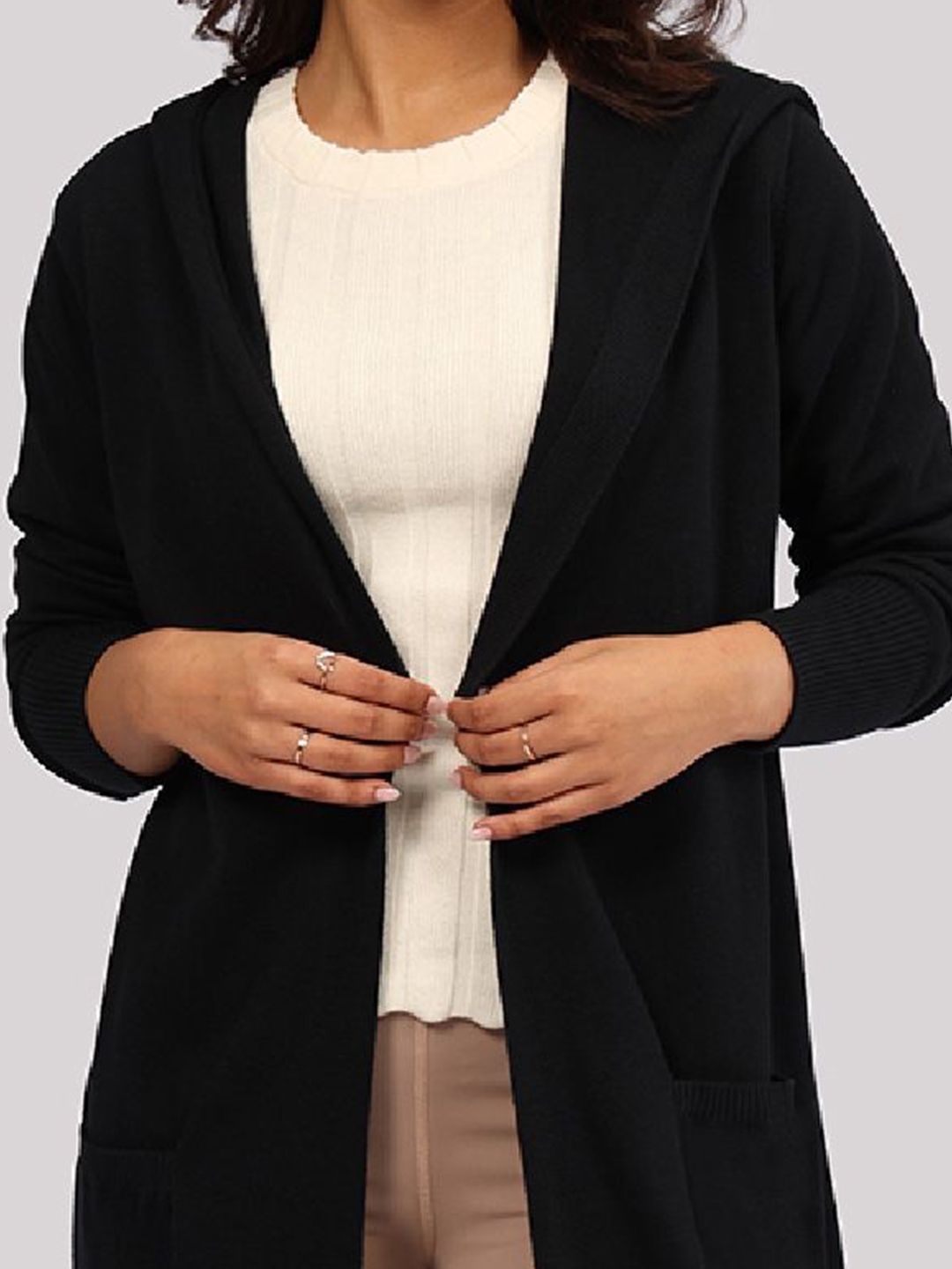 Women Hooded Long Sleeves Pure Cotton Shrug