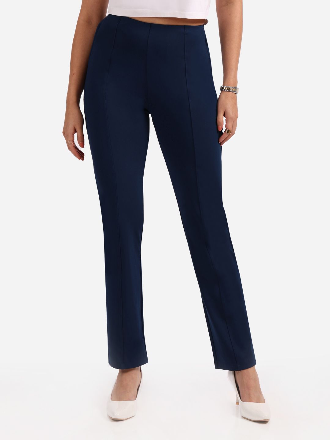 Women Ultimate Straight Fit High-Rise Pleated Trouser Tall Variant