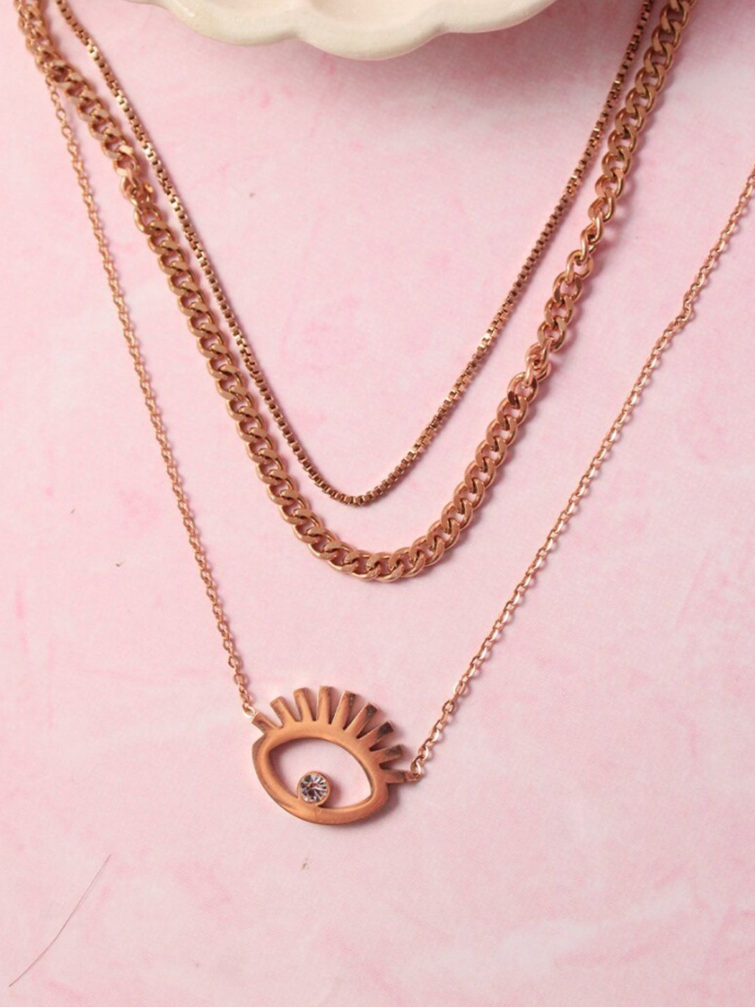 SALTY Stainless Steel Stone-Studded Layered Necklace