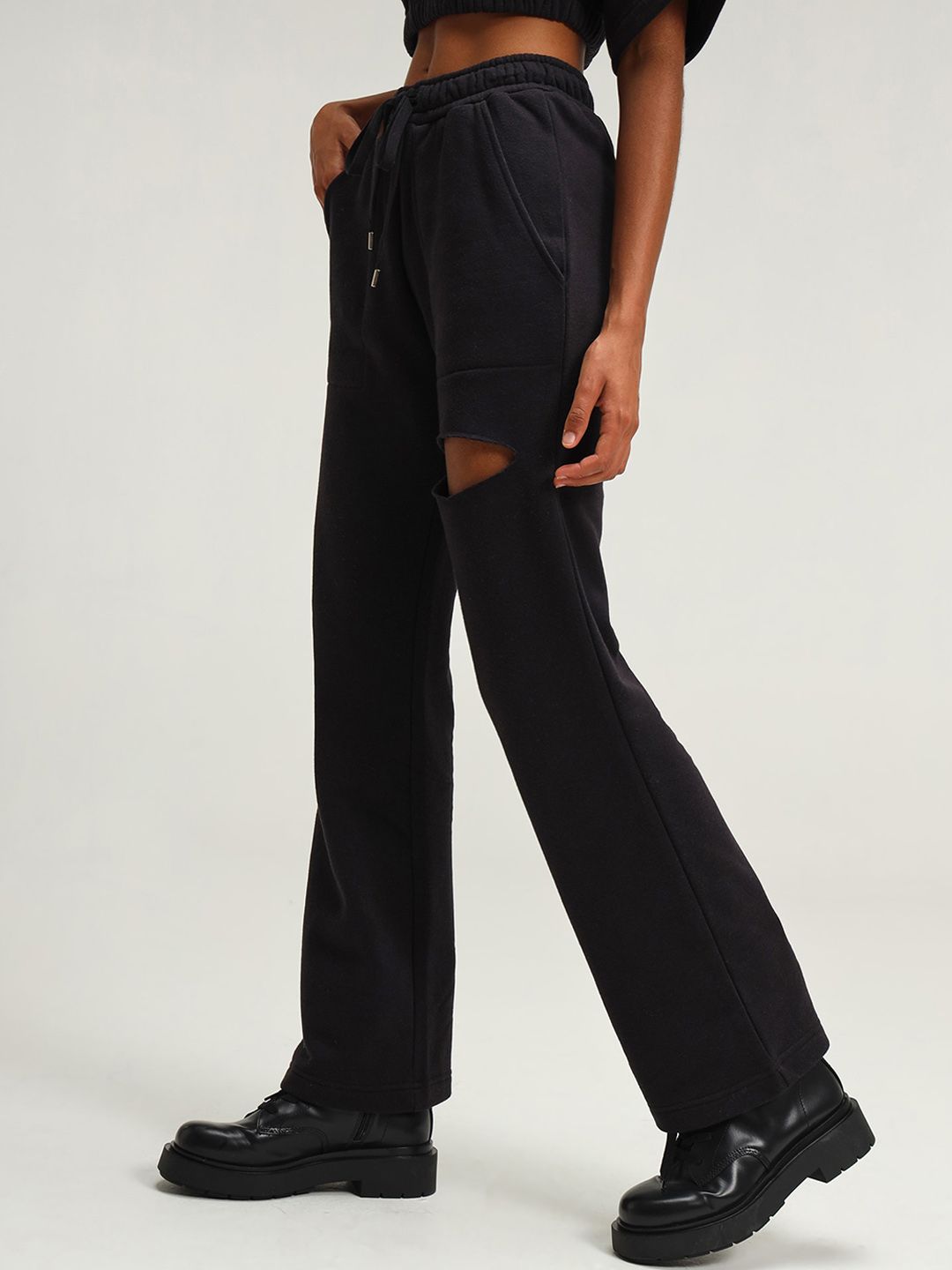 Boston Black Straight Leg Slit Joggers