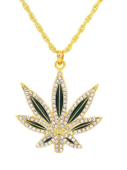 SALTY Cannabis Leaf Men Stainless Steel Contemporary Pendant with Chain