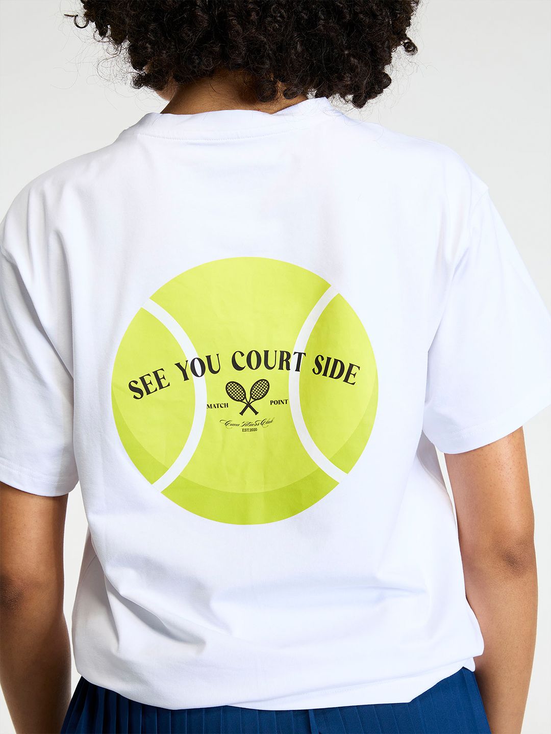 Women White Courtside Oversized Printed Cotton-Spandex Tee