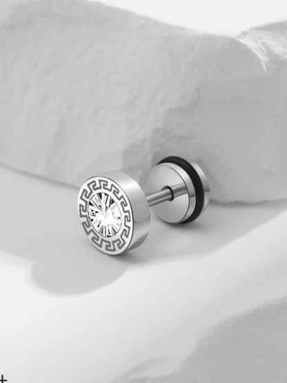SALTY Men Stainless Steel Stones Studded Circular Studs Earrings