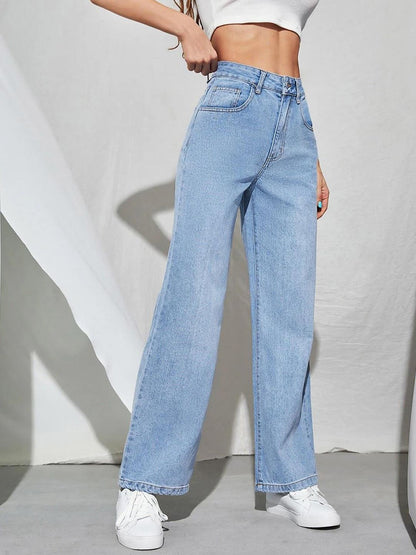 Blue Women Jean Straight Fit High-Rise Heavy Fade Stretchable Jeans