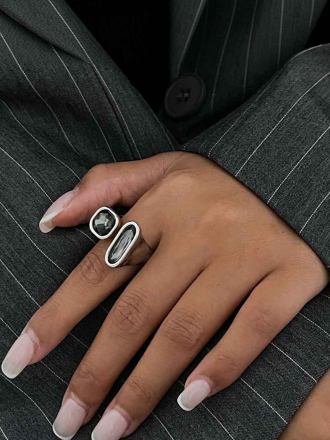 Silver-Plated Stone-Studded Finger Ring