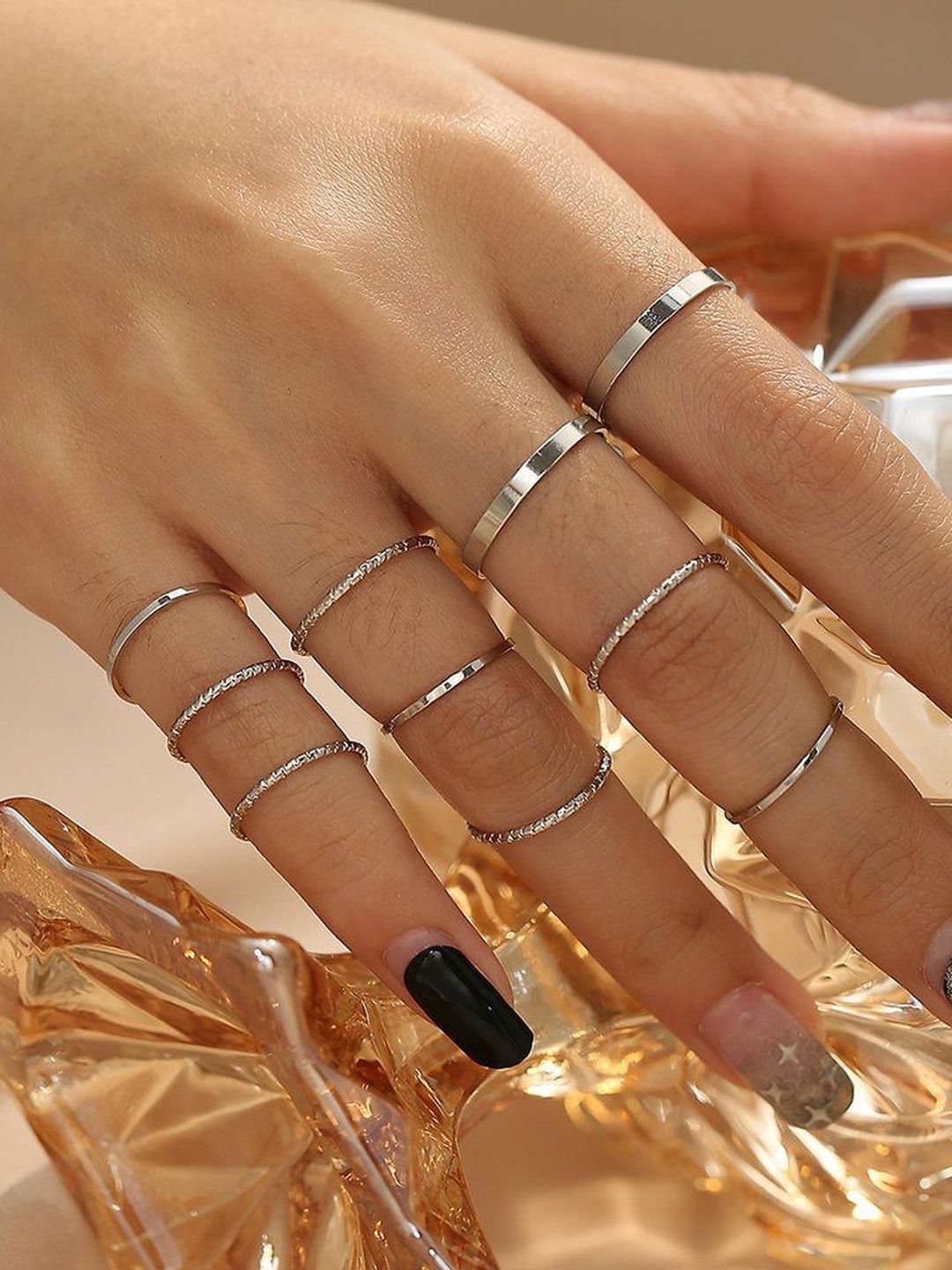 Set of 10 Silver-Plated Finger Rings