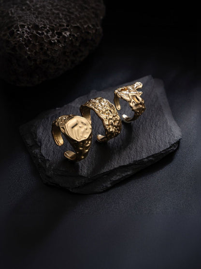 Men Set Of 3 Gold-Plated Finger Ring