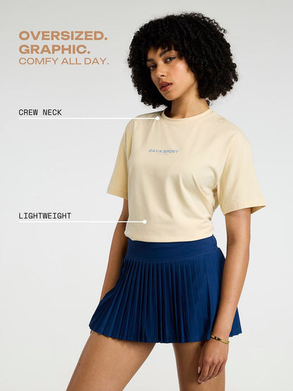 Women Cream Cava Sport Oversized Printed Cotton-Spandex Tee