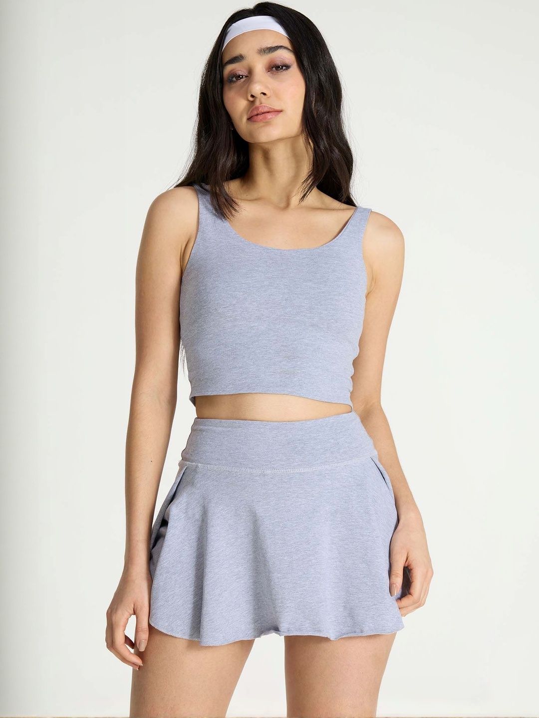 Women Grey Cotton Scoop Fitted Top