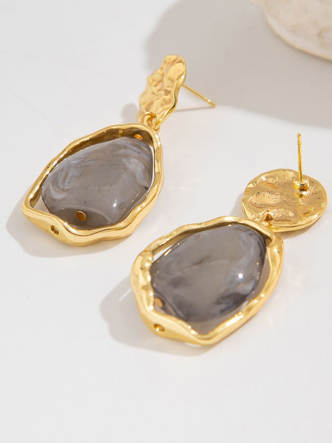 Gold-Plated Oval Drop Earrings