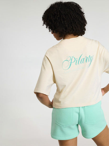 Women Cream Pilates Core Cropped Cotton Boxy Tee