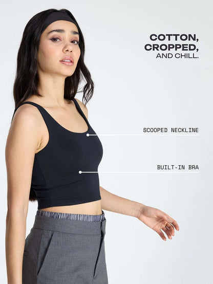 Women Black Cotton Scoop Tank