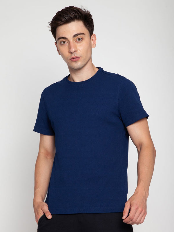 Navy Ribbed Round Neck Tee