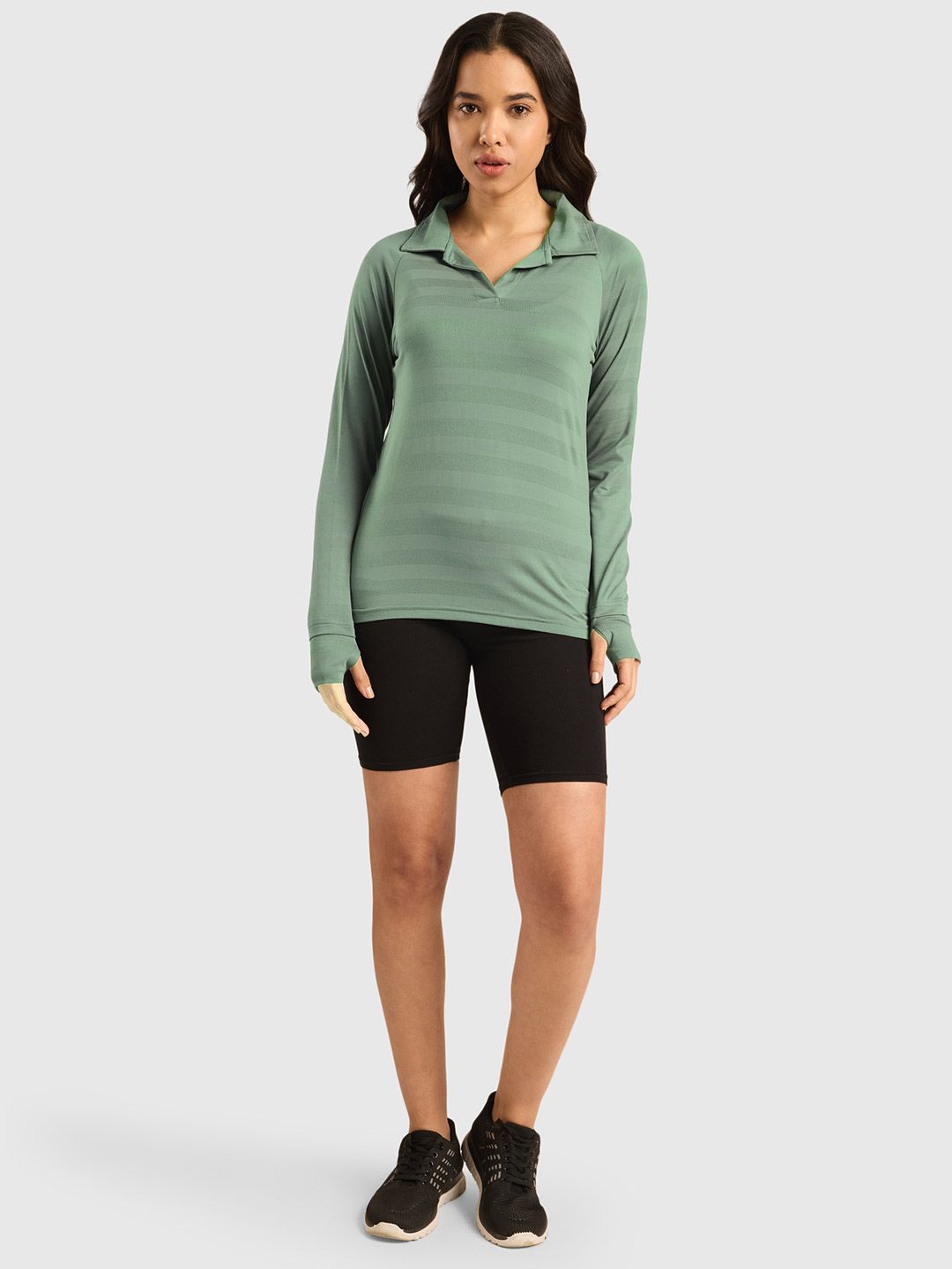 Women Vogue Self Design Polo Collar T-shirt