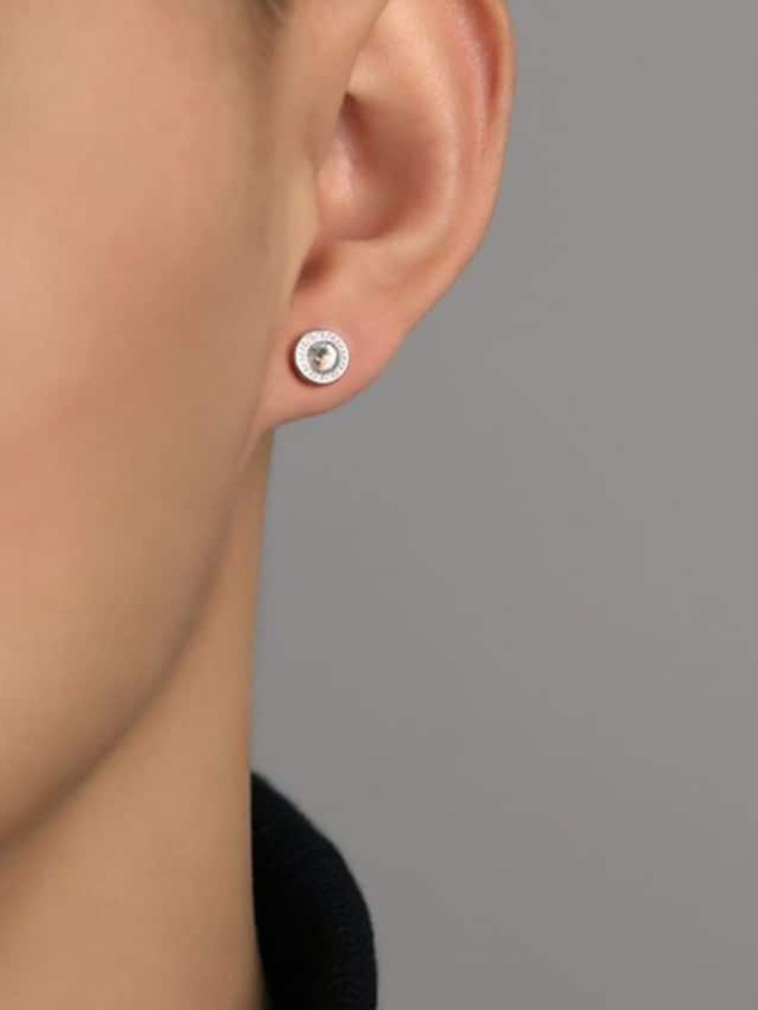 SALTY Men Stainless Steel Stones Studded Circular Studs Earrings