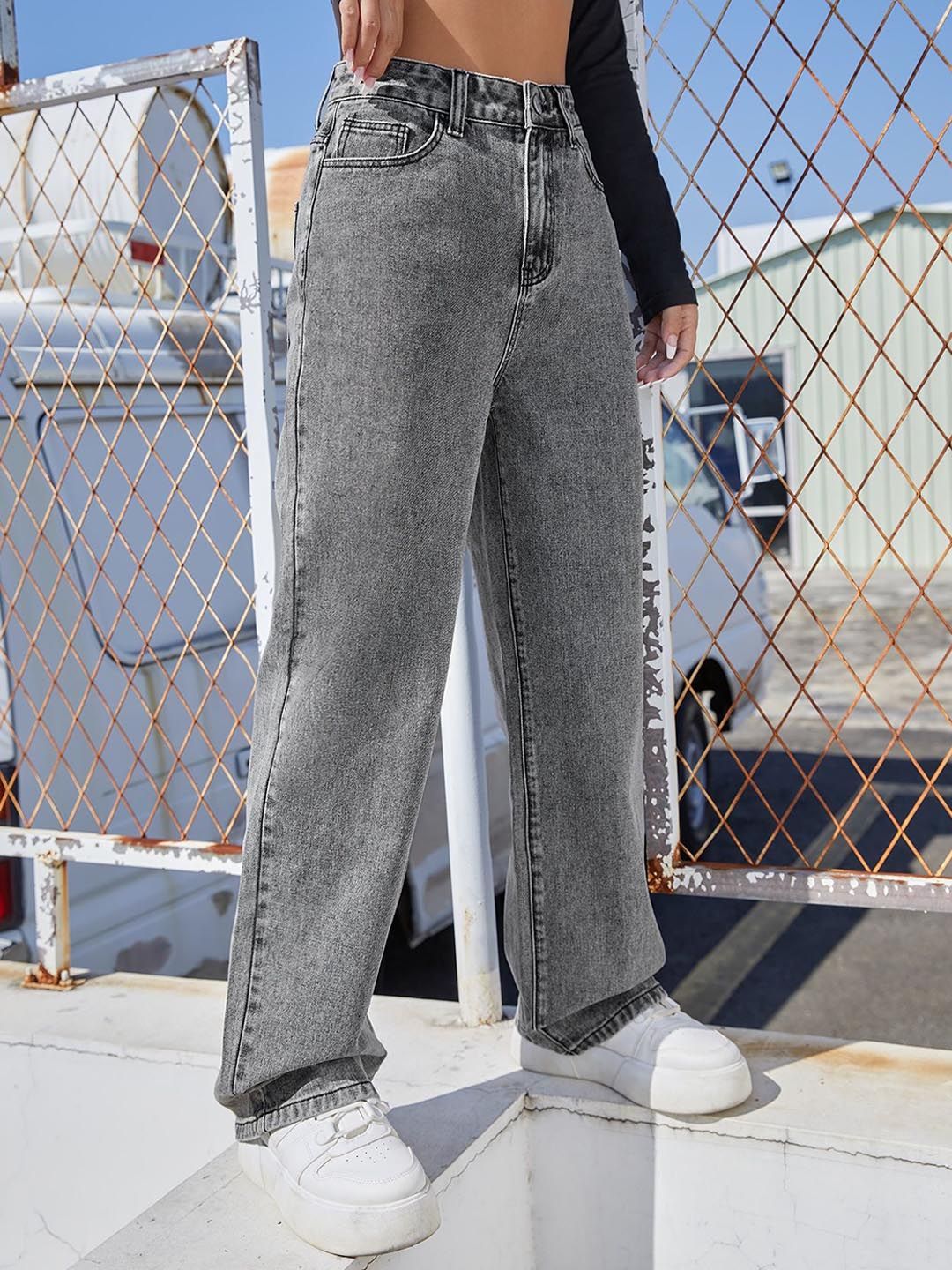 Women Straight Fit High-Rise Clean Look Heavy Fade Stretchable Jeans