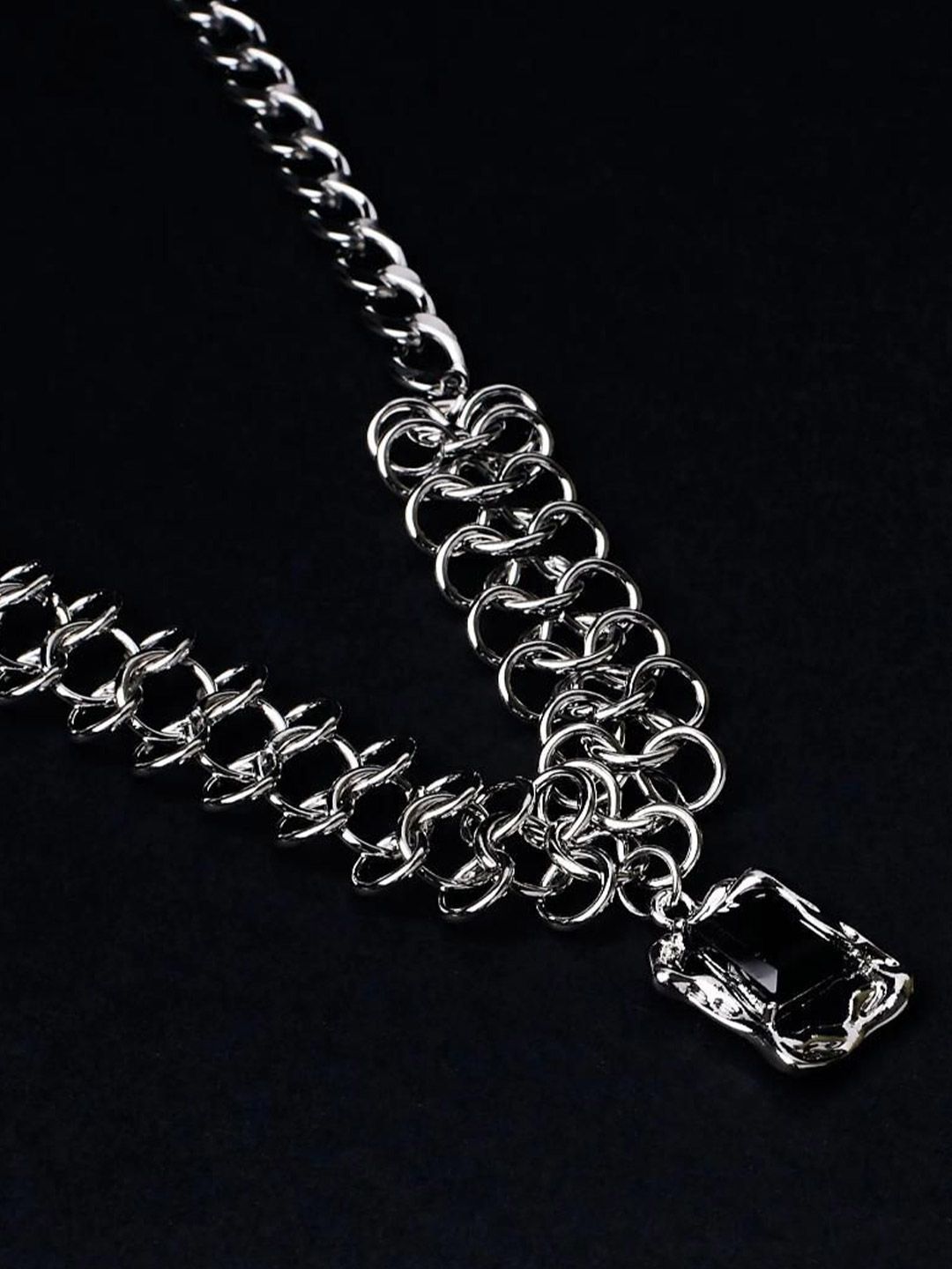 SALTY Stainless Steel Stone-Studded Textured Chain