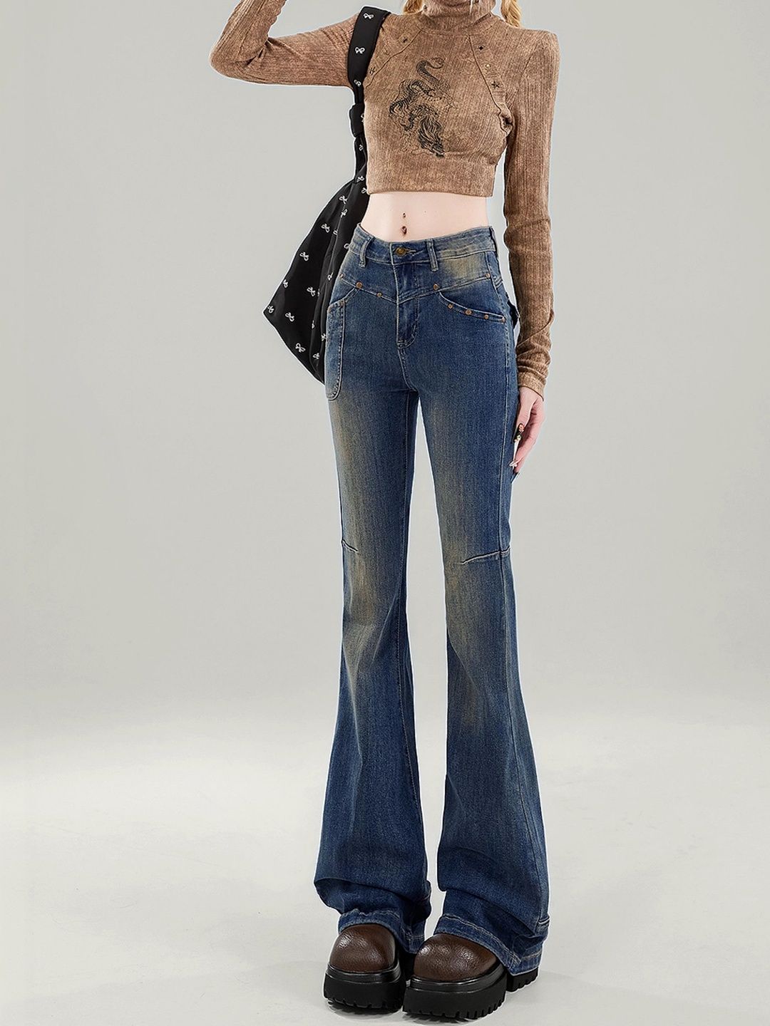 Women Bootcut High-Rise Light Fade Jeans
