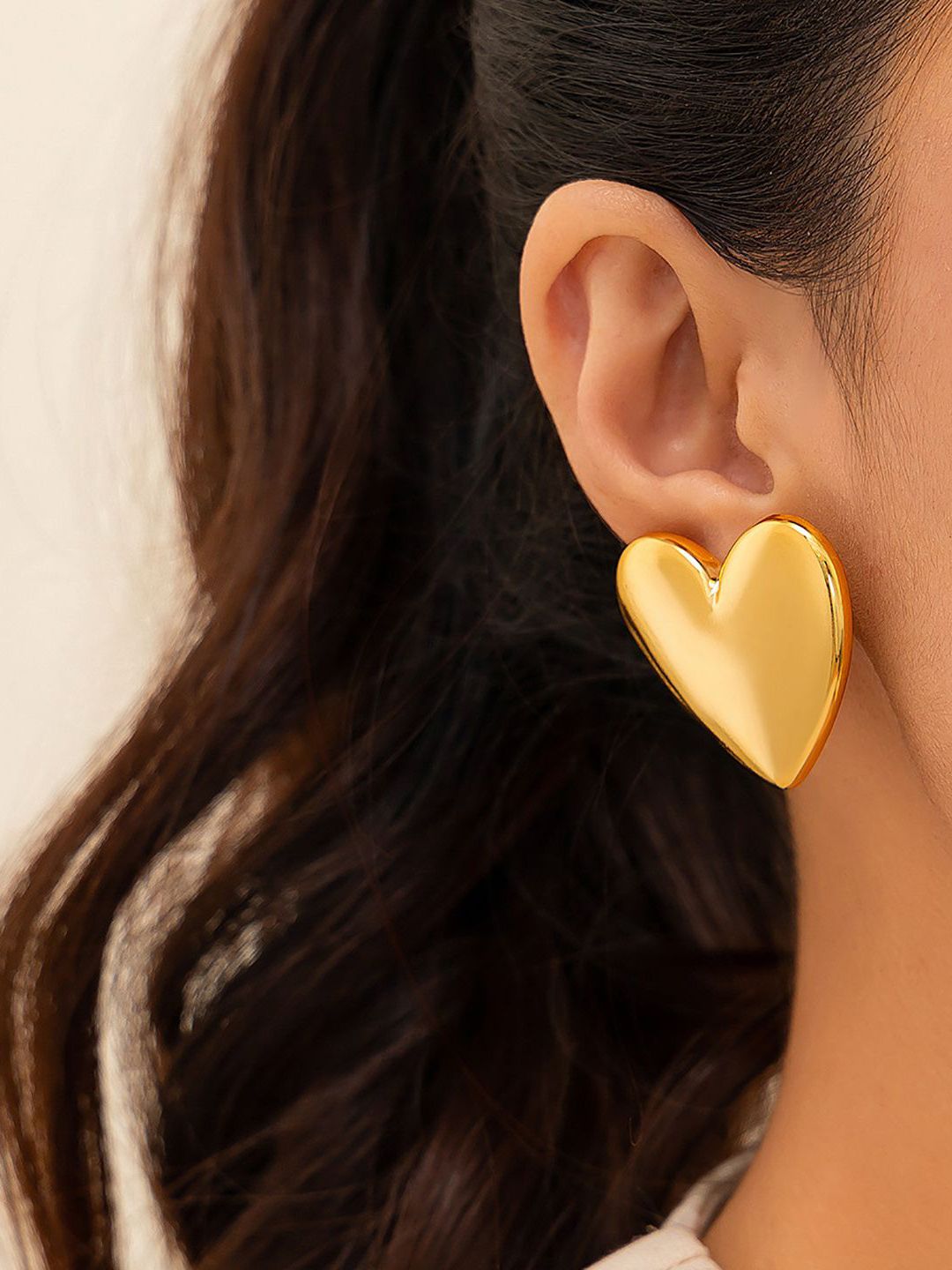 Gold-Plated Heart Shaped Chunky Studs