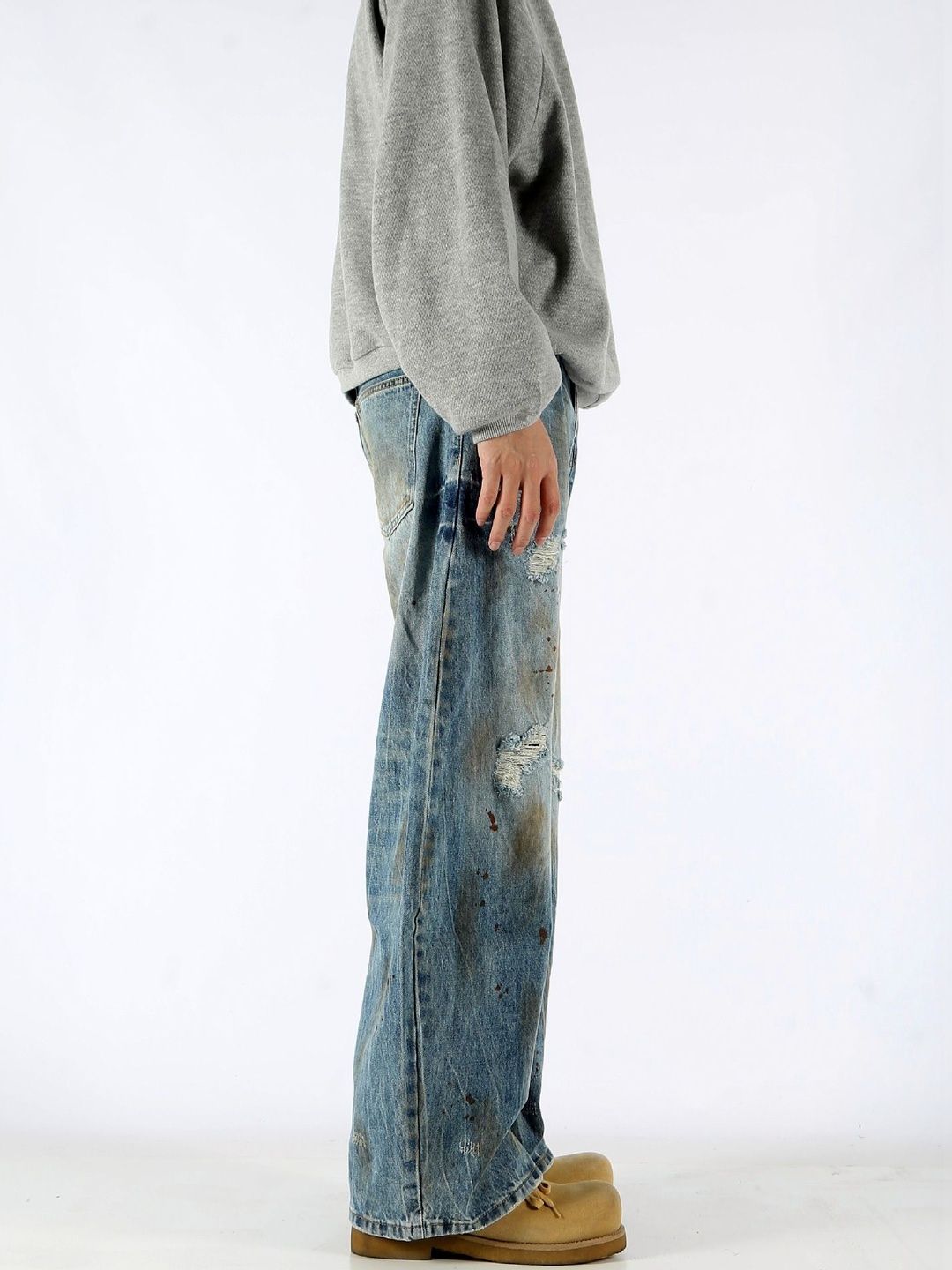 Men Wide Leg Mid-Rise Jeans