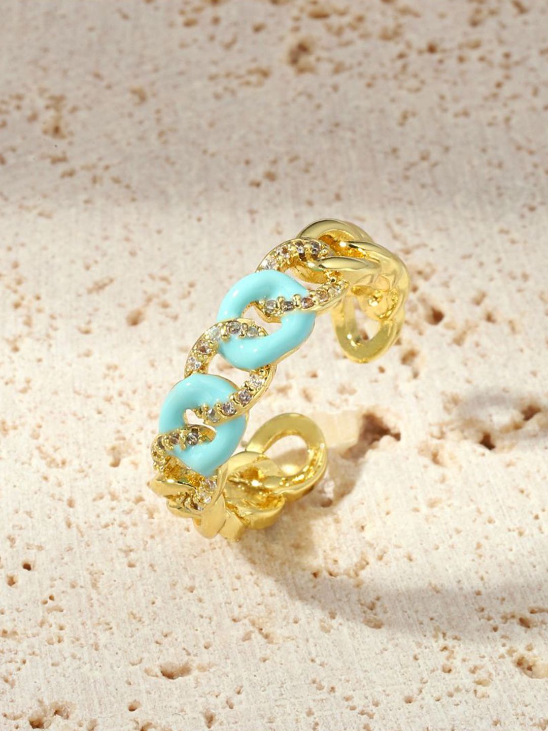 SALTY Forever Love 14KT Gold-Plated Diamond Stone Studded Adjustable Finger Ring