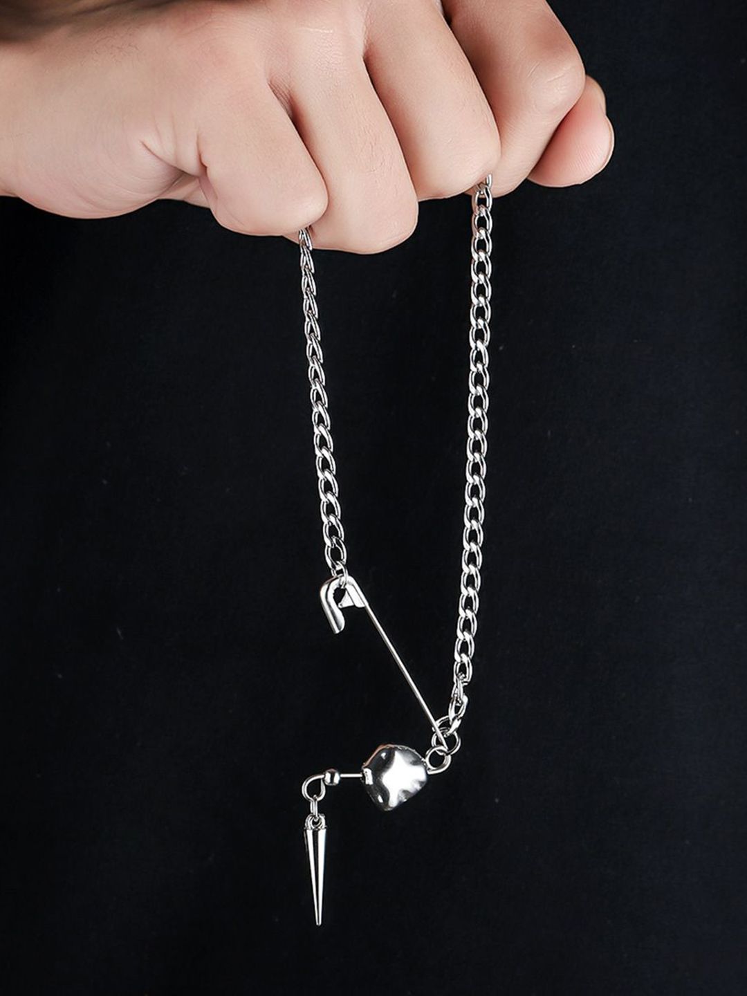 Stainless Steel Silver-Plated Contemporary Pendant With Chain