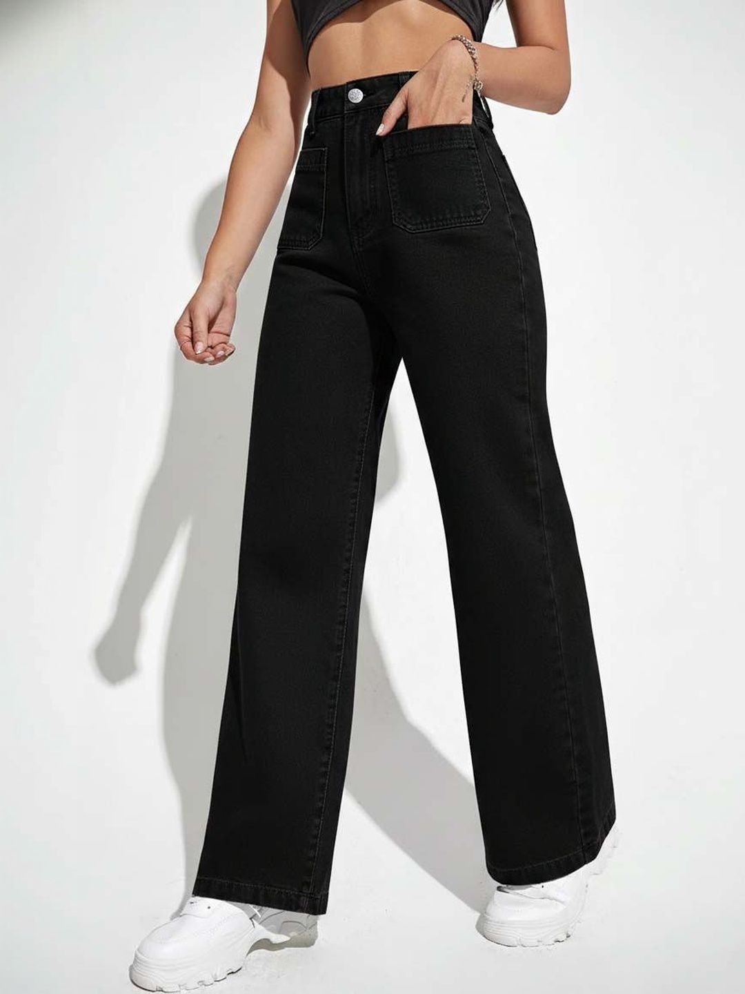 Women Cropped Wide Leg High-Rise Stretchable Jeans