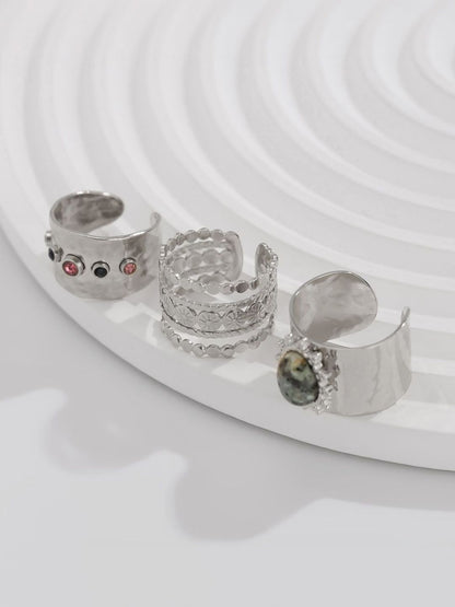 Set of 3 Silver-Plated Stone-Studded Finger Ring