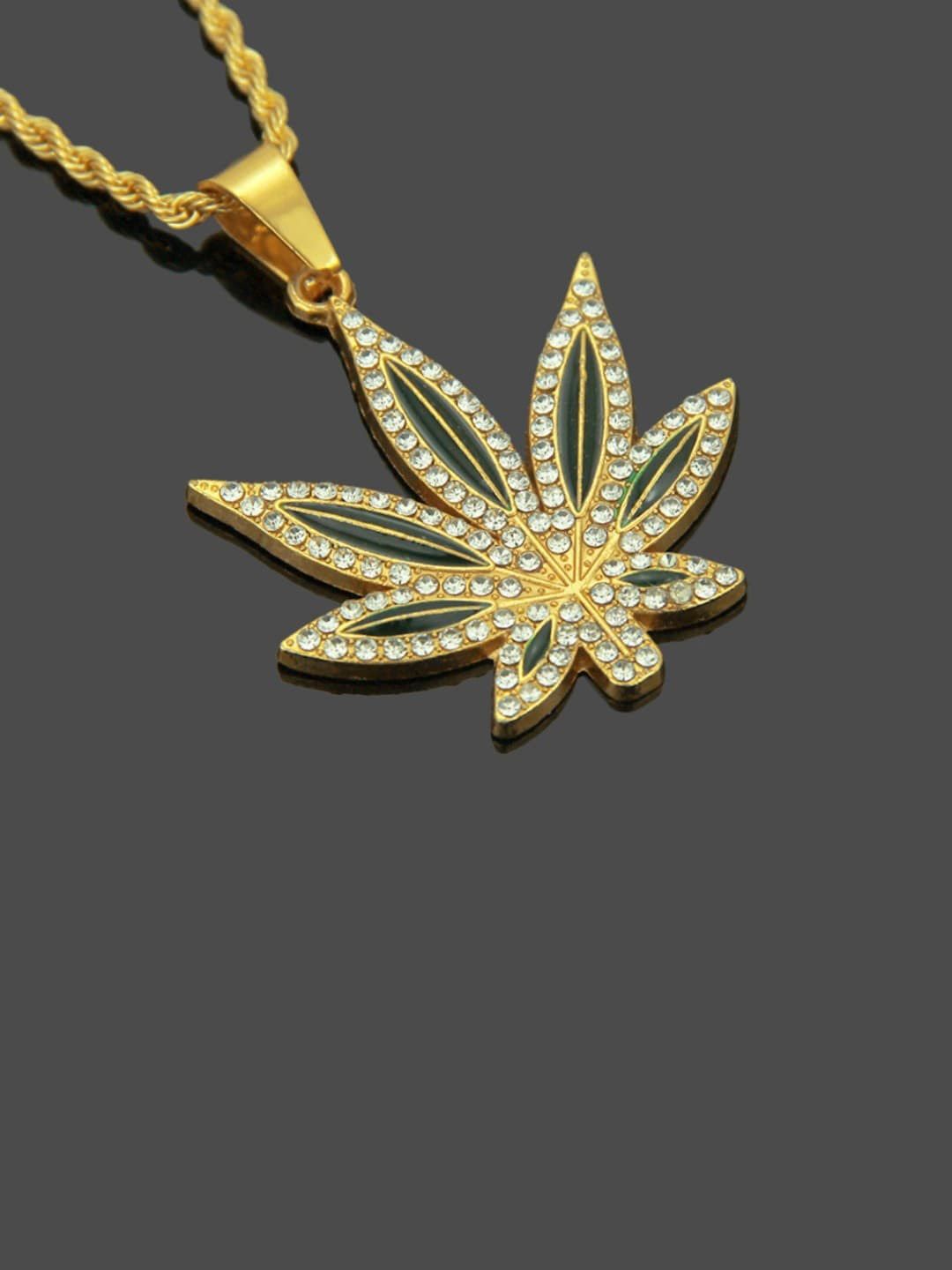 SALTY Cannabis Leaf Men Stainless Steel Contemporary Pendant with Chain