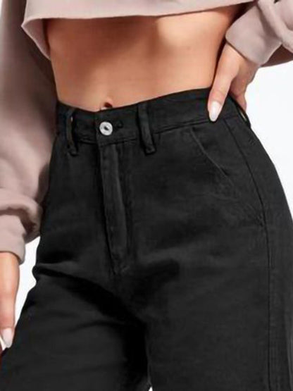 Women Cotton Straight Fit High-Rise Cargo Styles Jeans