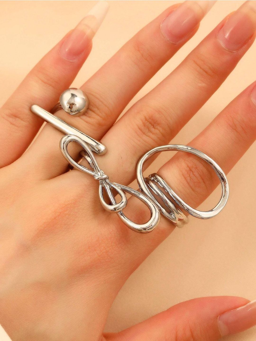 SALTY Set Of 3 Funked-Up Silver Stack Rings For Women & Girls