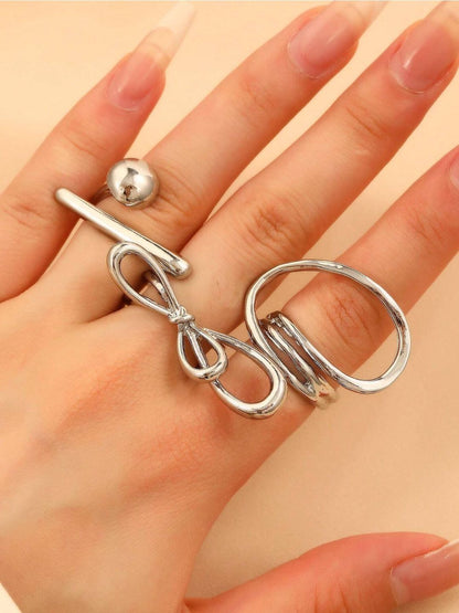 SALTY Set Of 3 Funked-Up Silver Stack Rings For Women & Girls