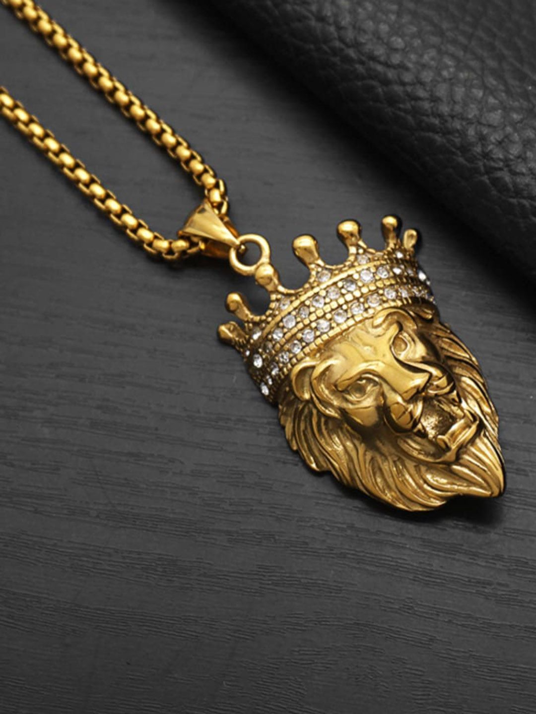 SALTY Men Stainless Steel Artificial Stone Studded Quirky Pendants with Chains