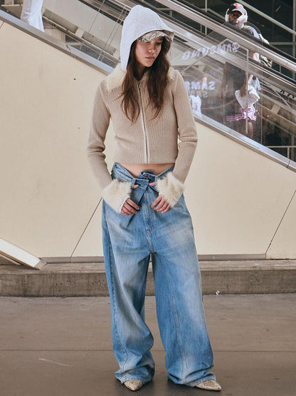 Women Wide Leg Mid-Rise Heavy Fade Jeans