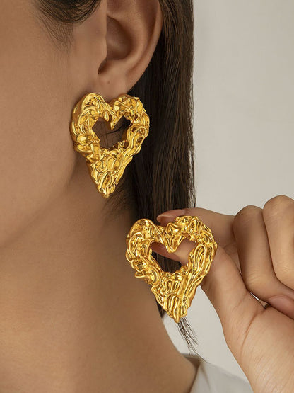 Gold-Plated Heart Shaped Chunky Drop Earrings