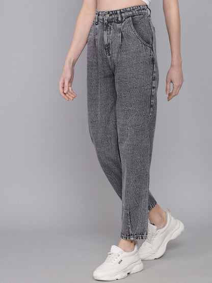 Women Grey Jean Mom-Fit High-Rise Heavy Fade Pure Cotton Jeans