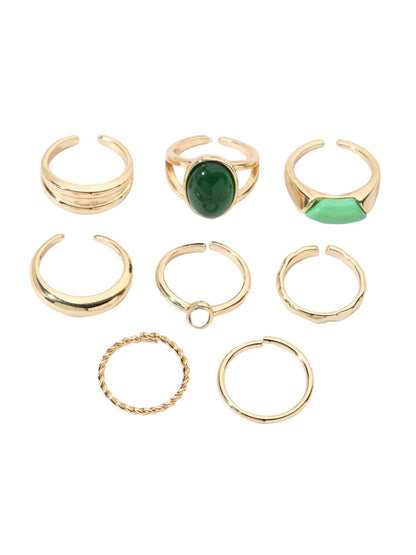 SALTY Set of 8 Emerald Finger Rings for Women