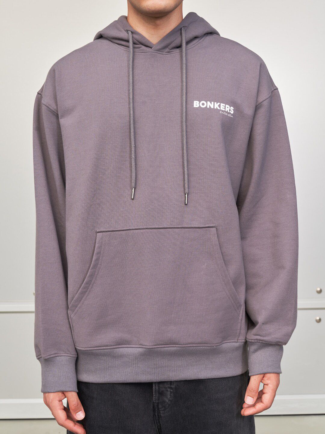 Typography Printed Hooded Long Sleeves Cotton Pullover Sweatshirt