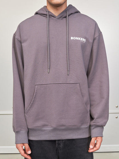 Typography Printed Hooded Long Sleeves Cotton Pullover Sweatshirt