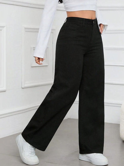 Women Classic Wide Leg High-Rise Stretchable Jeans