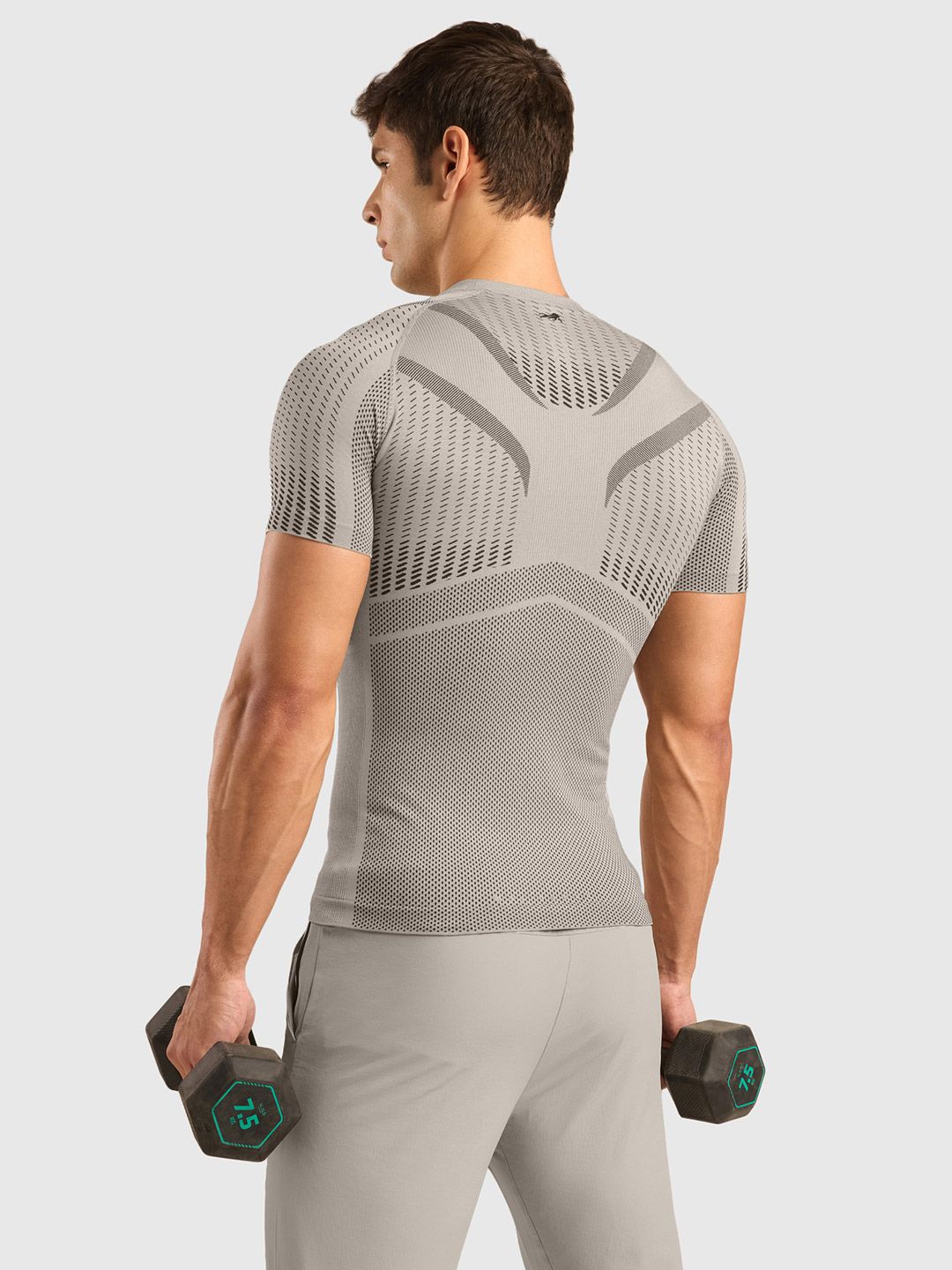 Men Abstract Printed Round Neck Seamless Compression T-shirt