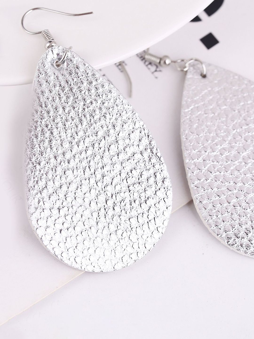 Silver-Plated Oval Shaped Drop Earrings