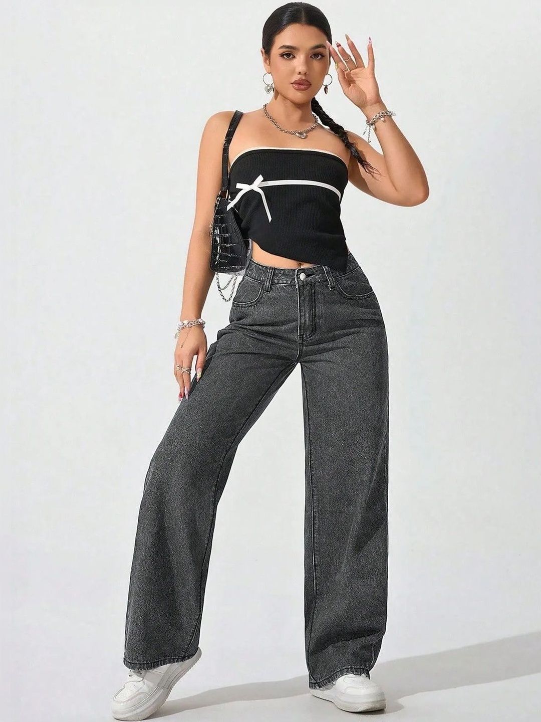 Women Comfort Wide Leg High-Rise Light Fade Stretchable Jeans